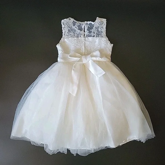 Tahari Girl Tea Length Flower Girl Dress 6X White Embroidered Lace Tulle Wedding - Picture 2 of 14